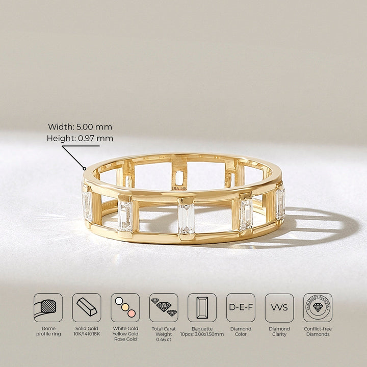 0.32CT Baguette Ladder lab grown diamonds Wedding Band In 18K Yellow Gold - Doozy Diamonds
