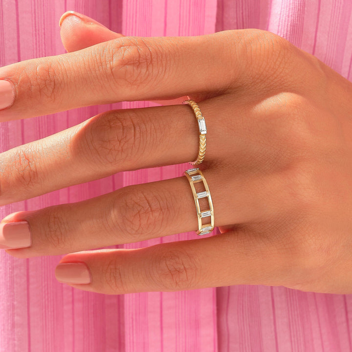 0.32CT Baguette Ladder lab grown diamonds Wedding Band In 18K Yellow Gold - Doozy Diamonds
