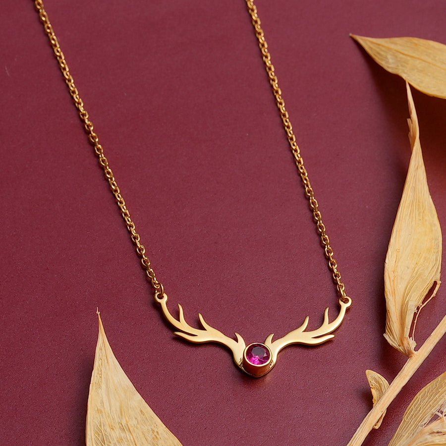 14K Gold Deer Antler Necklace Pendant Gift for Women - Doozy Diamonds