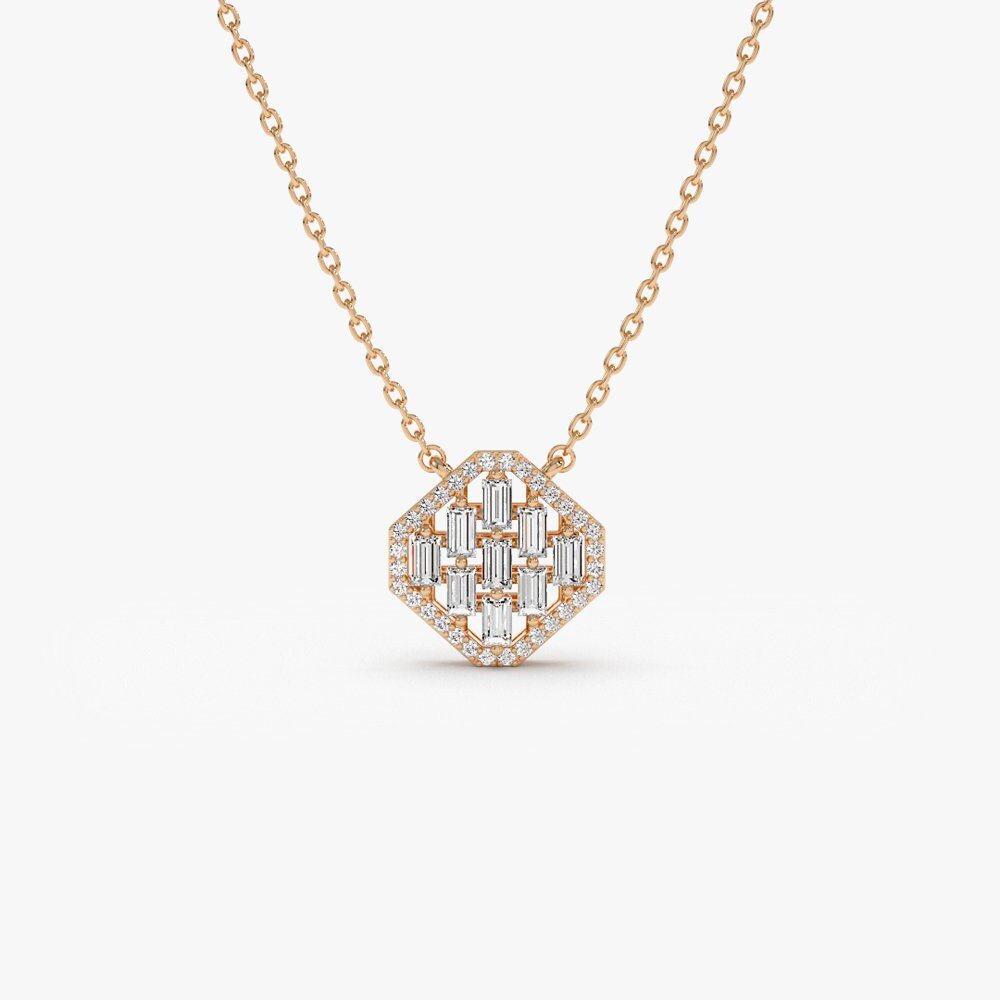 Round & Baguette Cut Unique Diamond Pendant Necklace for Her - Doozy Diamonds
