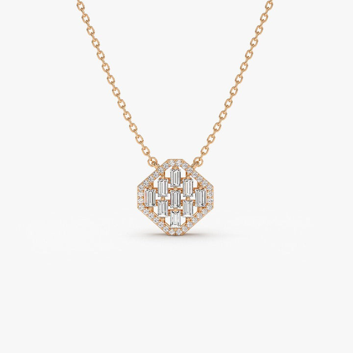 Round & Baguette Cut Unique Diamond Pendant Necklace for Her - Doozy Diamonds