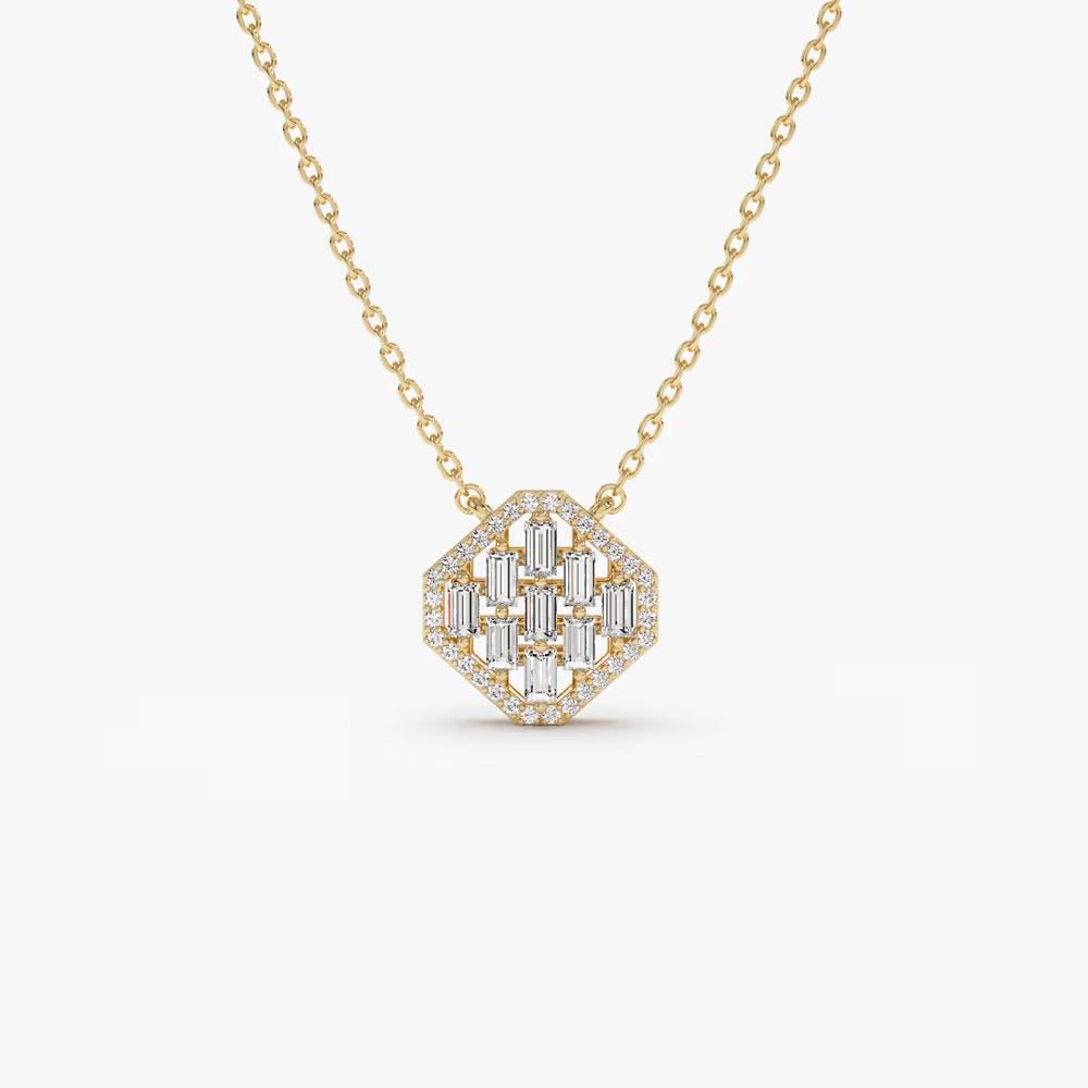 Round & Baguette Cut Unique Diamond Pendant Necklace for Her - Doozy Diamonds