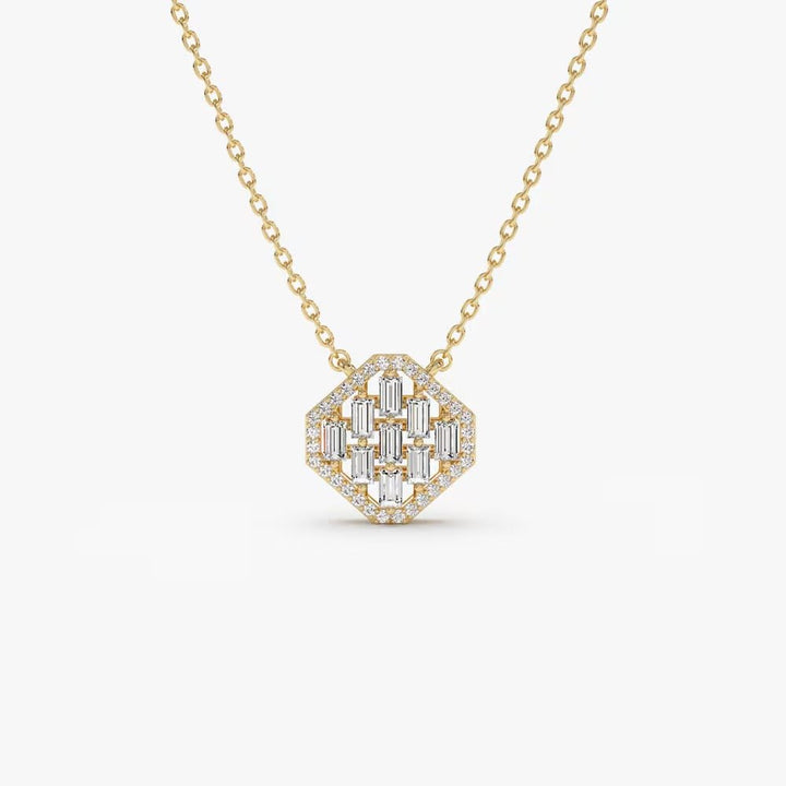Round & Baguette Cut Unique Diamond Pendant Necklace for Her - Doozy Diamonds