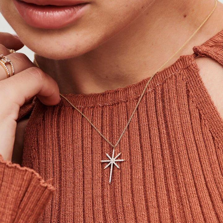 Round Diamond North Star Necklace for Her in 14K Gold - Doozy Diamonds