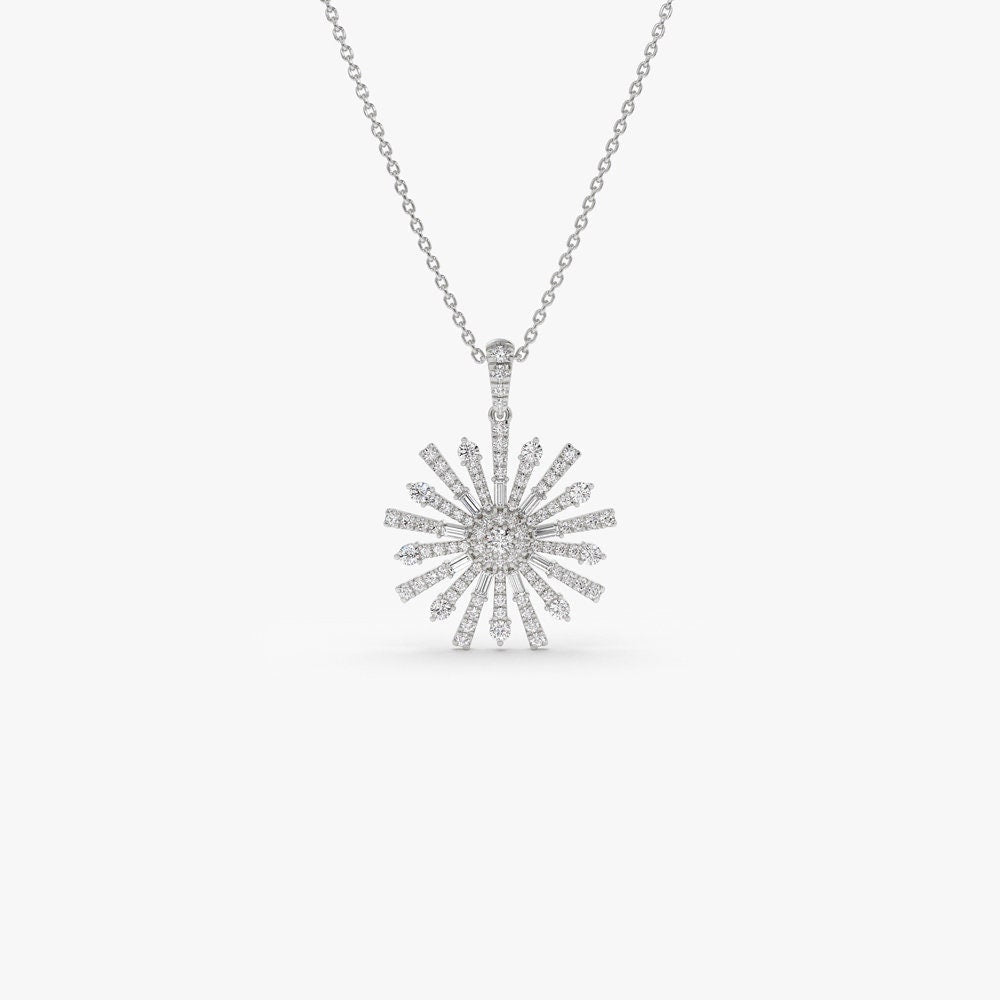 Round & Baguette Cut Diamond Unique Necklace for Her - Doozy Diamonds