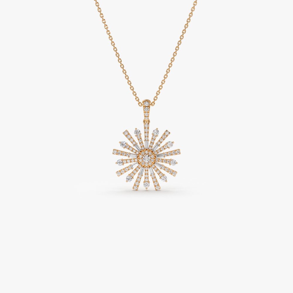 Round & Baguette Cut Diamond Unique Necklace for Her - Doozy Diamonds