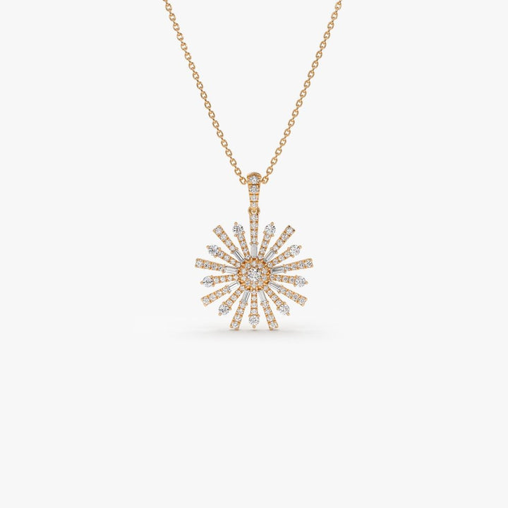 Round & Baguette Cut Diamond Unique Necklace for Her - Doozy Diamonds