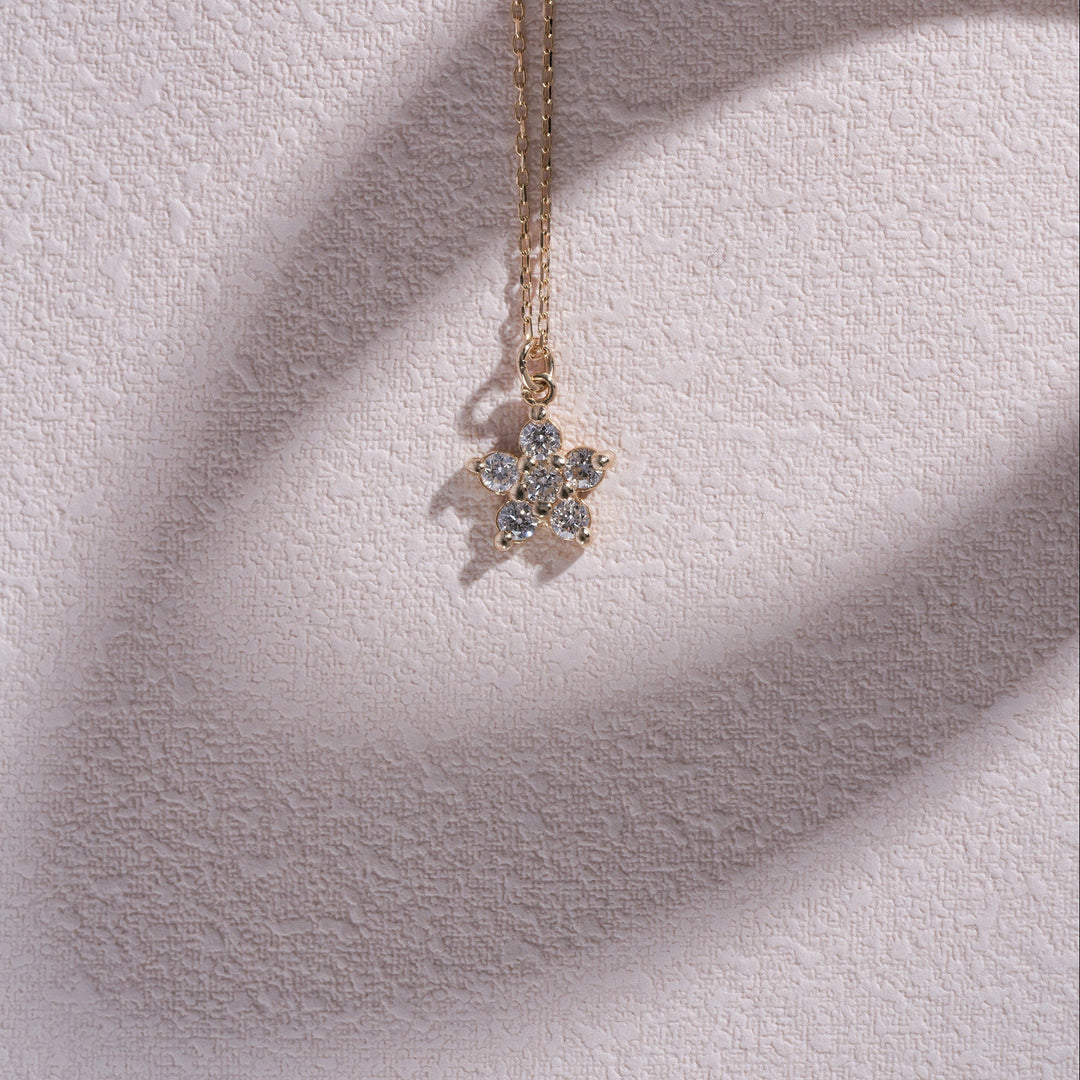 Round Cut Diamond Flower Necklace 14K Gold Ring for Her - Doozy Diamonds