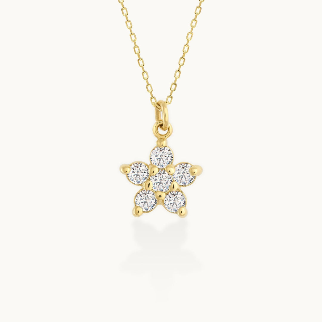 Round Cut Diamond Flower Necklace 14K Gold Ring for Her - Doozy Diamonds