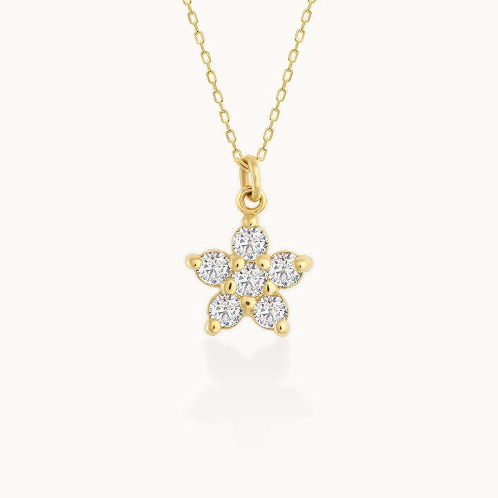 Round Cut Diamond Flower Necklace 14K Gold Ring for Her - Doozy Diamonds