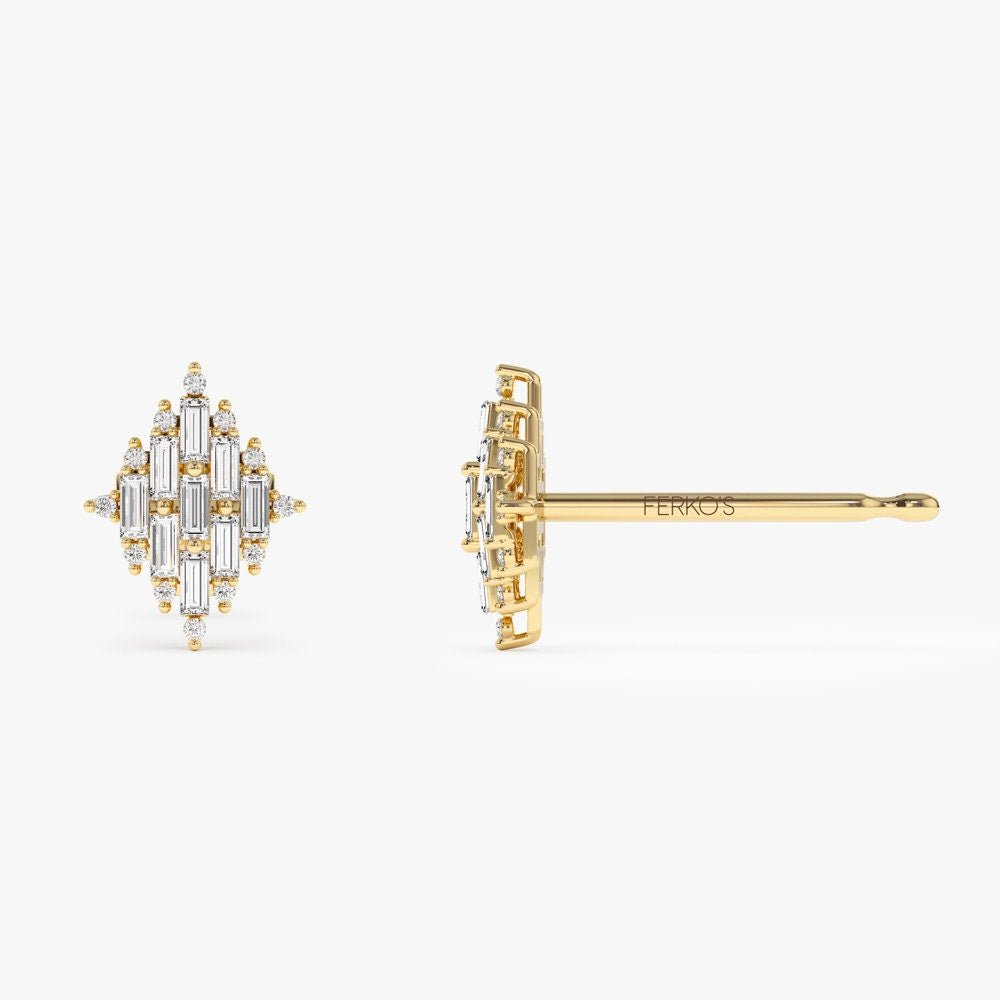 Baguette & Round Cut Diamond Unique Studs Earrings for Christmas Gift - Doozy Diamonds