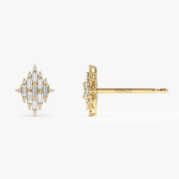 Baguette & Round Cut Diamond Unique Studs Earrings for Christmas Gift - Doozy Diamonds