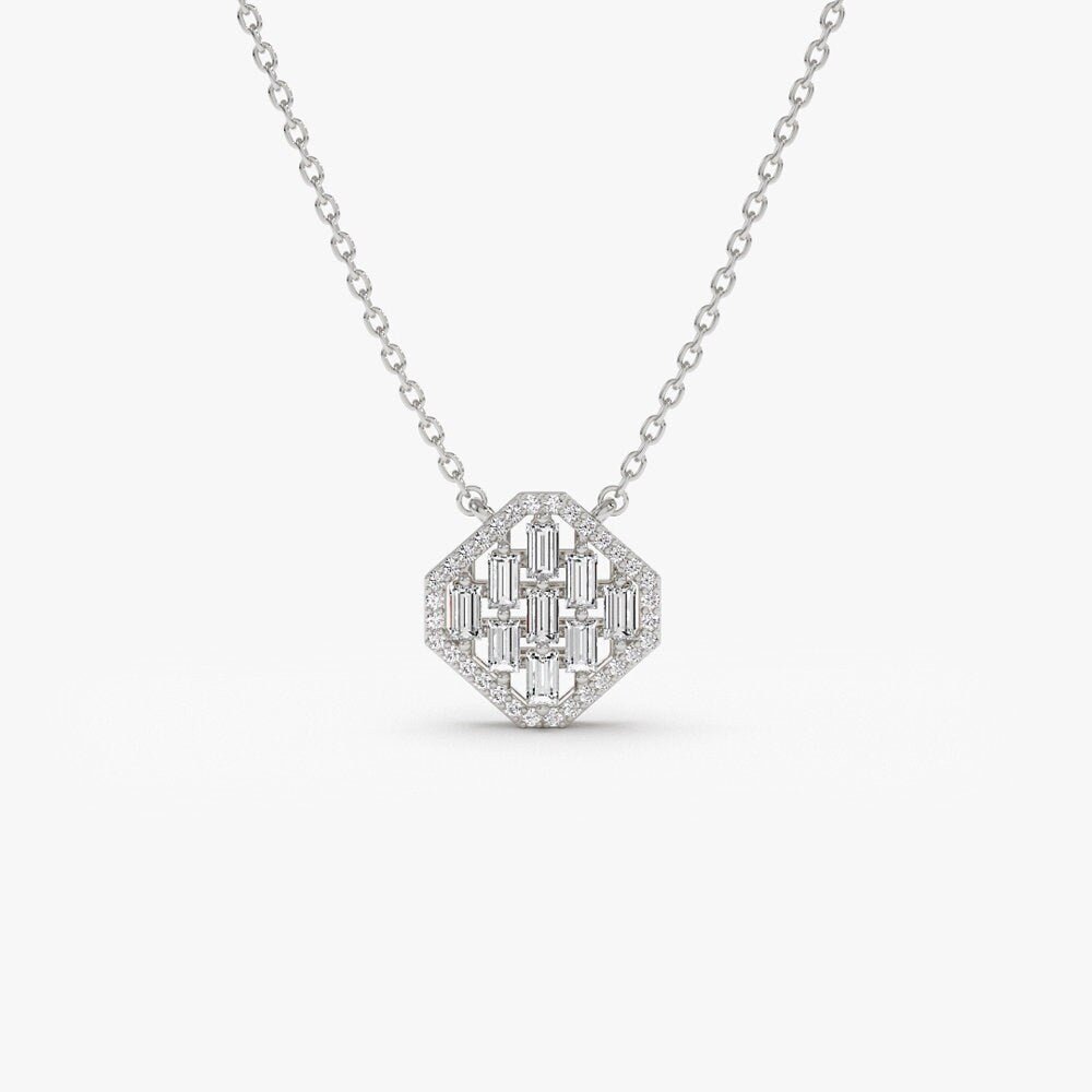 Round & Baguette Cut Unique Diamond Pendant Necklace for Her - Doozy Diamonds