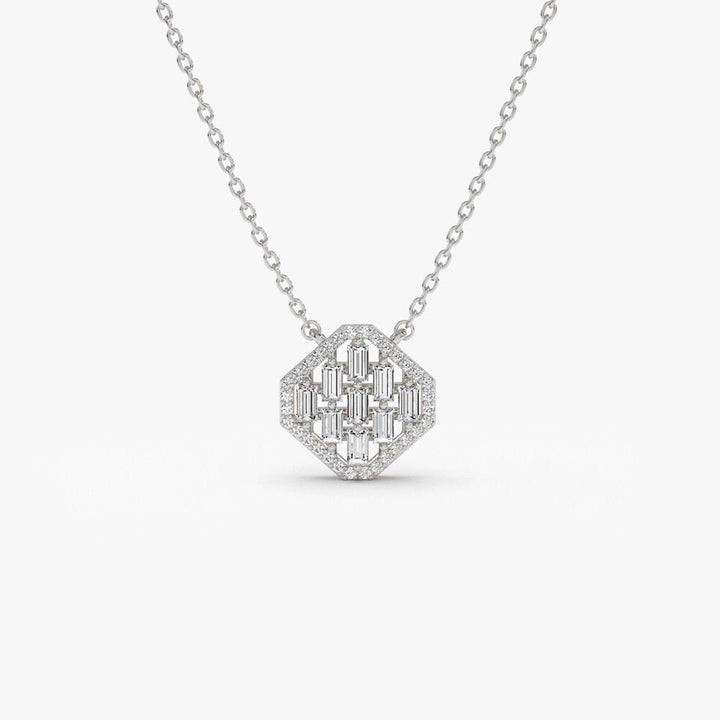 Round & Baguette Cut Unique Diamond Pendant Necklace for Her - Doozy Diamonds