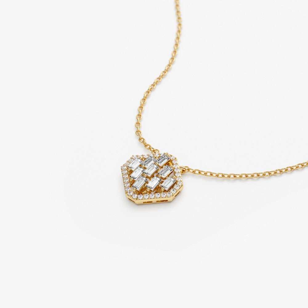 Round & Baguette Cut Unique Diamond Pendant Necklace for Her - Doozy Diamonds