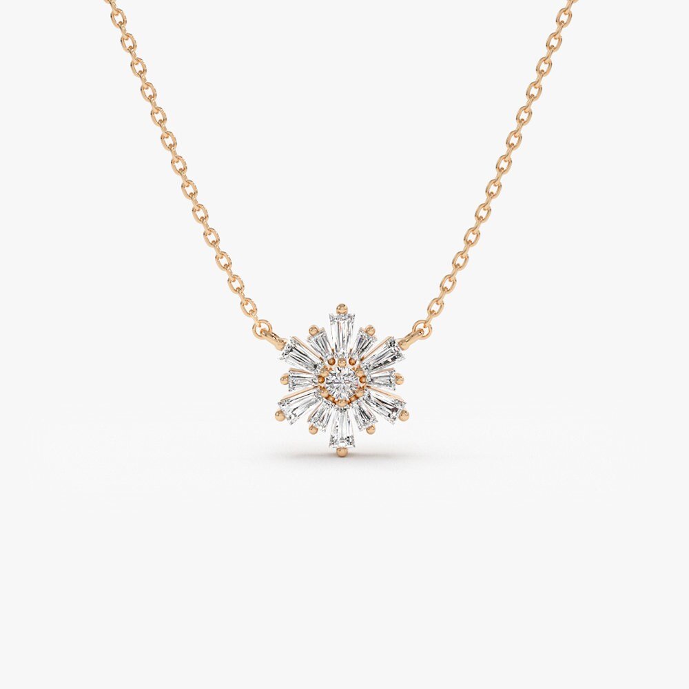 Round & Tapered Baguette Cut Diamond Necklace for Her - Doozy Diamonds