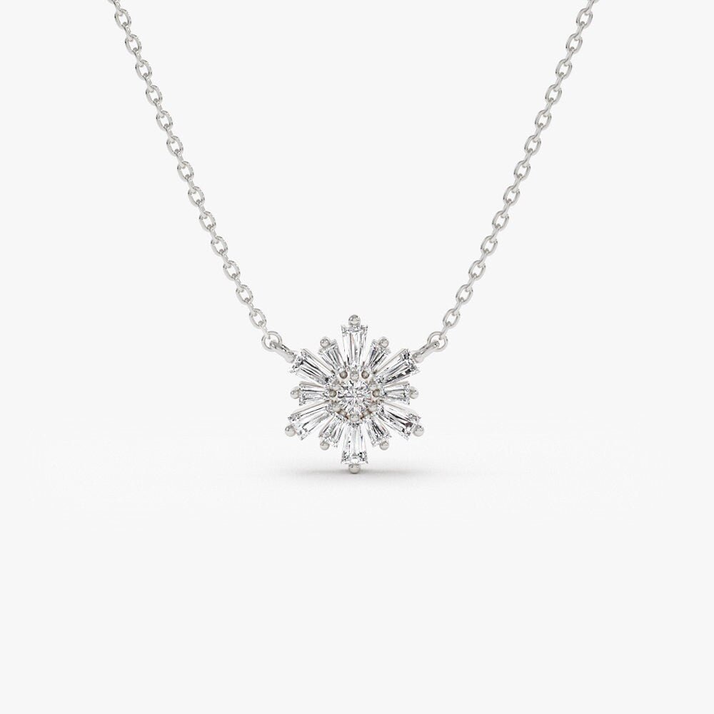 Round & Tapered Baguette Cut Diamond Necklace for Her - Doozy Diamonds