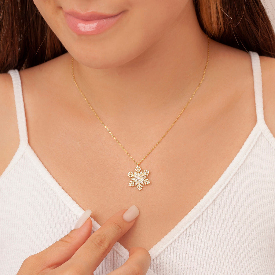 Round & Baguette Cut Diamond Snowflake Pendant for Her - Doozy Diamonds