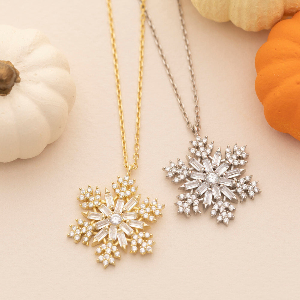 Round & Baguette Cut Diamond Snowflake Pendant for Her - Doozy Diamonds