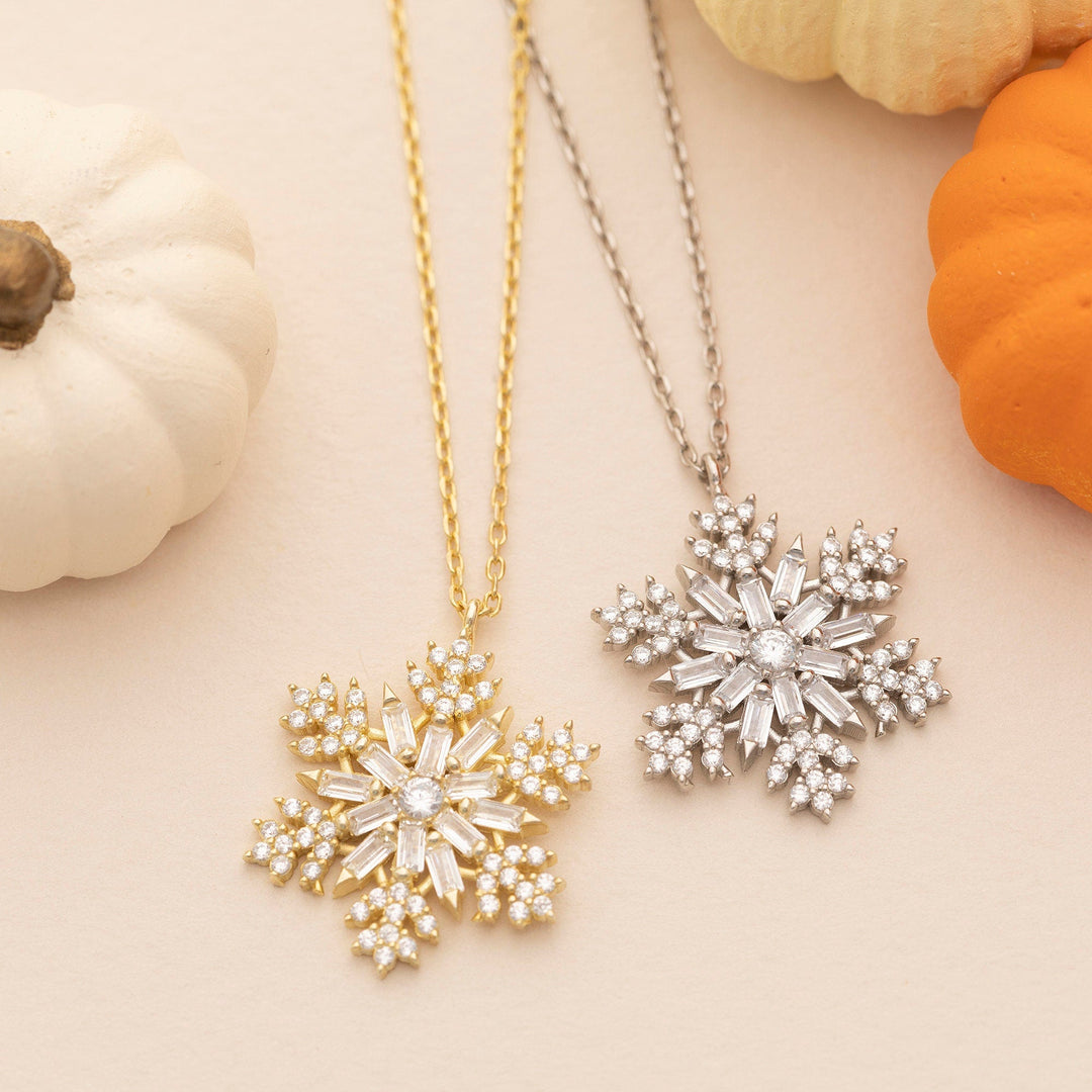 Round & Baguette Cut Diamond Snowflake Pendant for Her - Doozy Diamonds