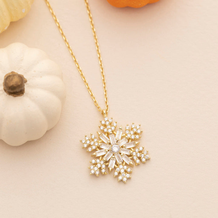Round & Baguette Cut Diamond Snowflake Pendant for Her - Doozy Diamonds