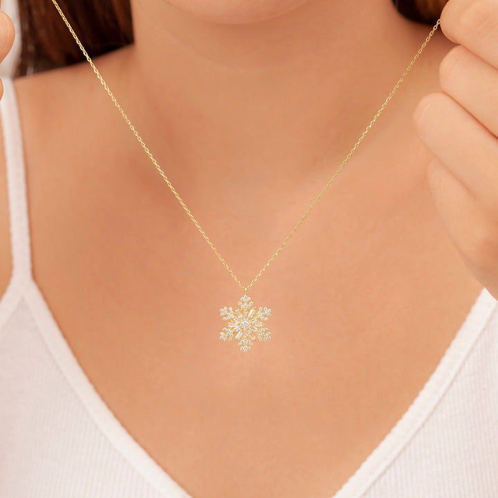 Round & Baguette Cut Diamond Snowflake Pendant for Her - Doozy Diamonds