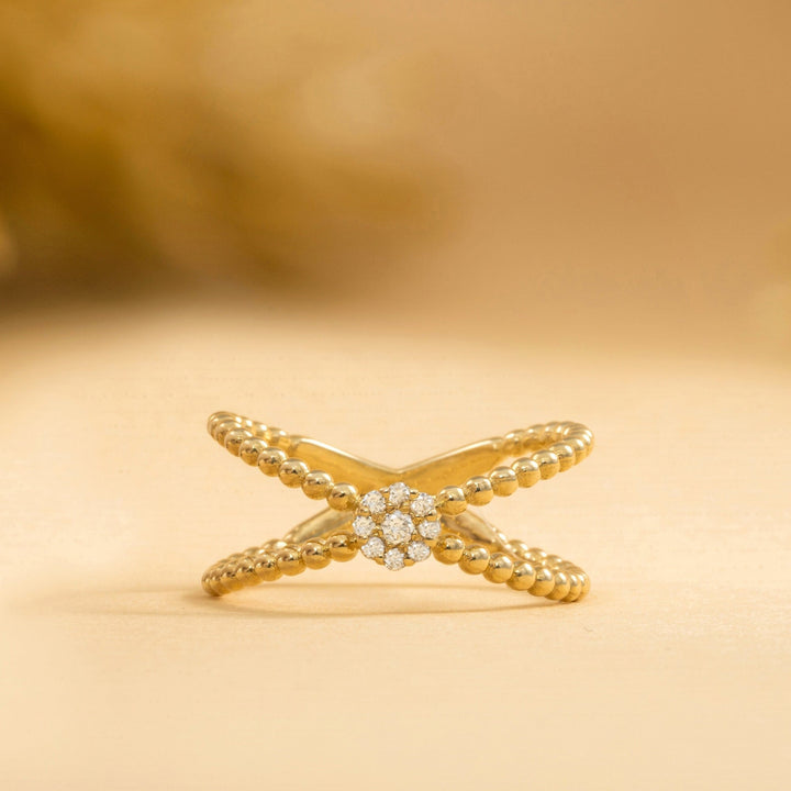 Round Cut Diamond Cross Ring for Women 14k Gold or 18k Gold - Doozy Diamonds