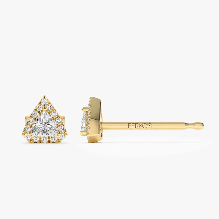 Trilliant Diamond with Halo Setting Stud Earrings for Christmas Gift - Doozy Diamonds
