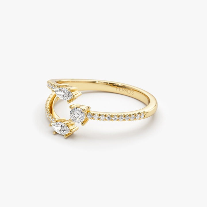 Marquise Shape and Round Diamond Open Wedding Band - Doozy Diamonds
