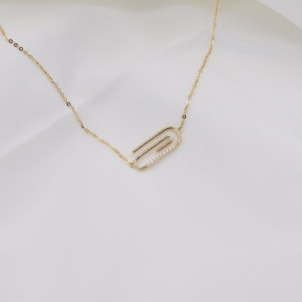 Round Cut Diamond Solid Gold Paper Clip Necklace for Women - Doozy Diamonds