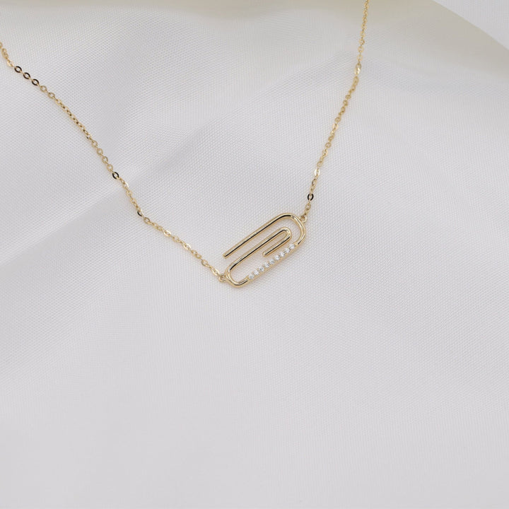 Round Cut Diamond Solid Gold Paper Clip Necklace for Women - Doozy Diamonds