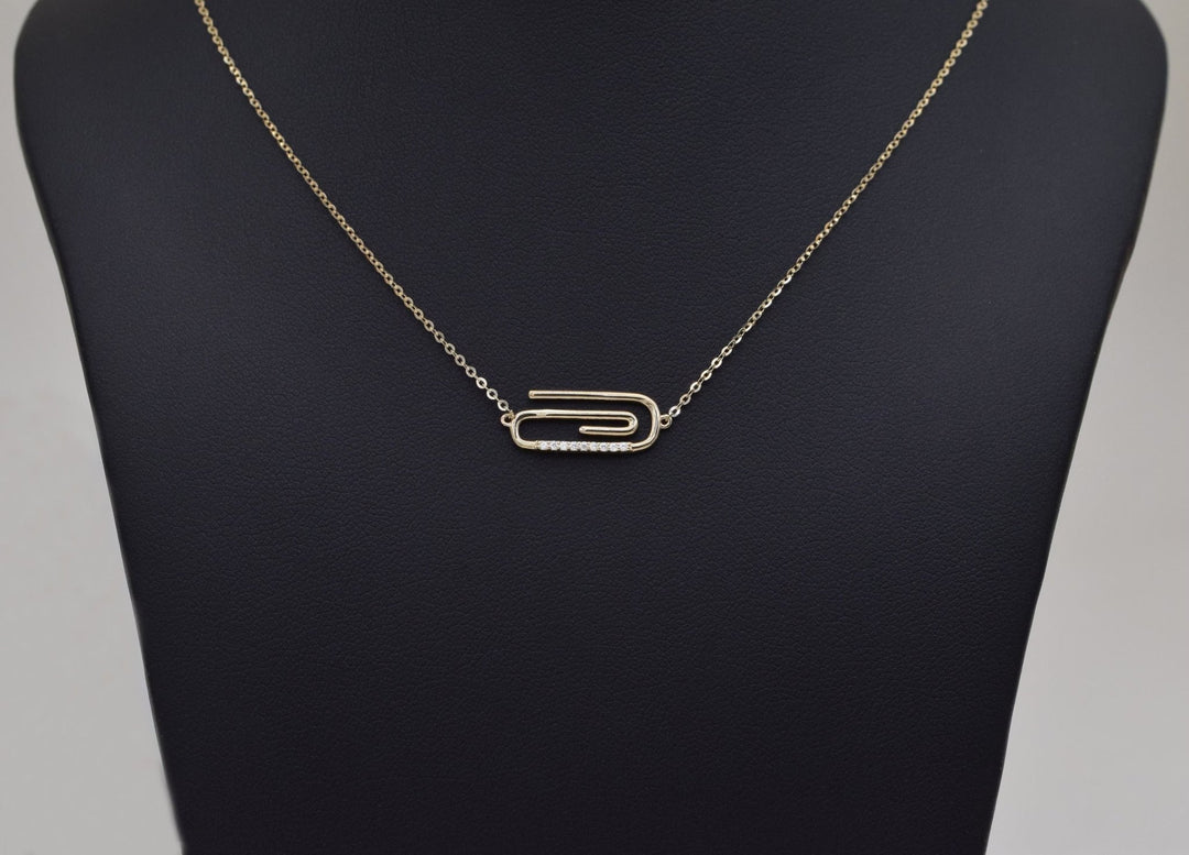 Round Cut Diamond Solid Gold Paper Clip Necklace for Women - Doozy Diamonds