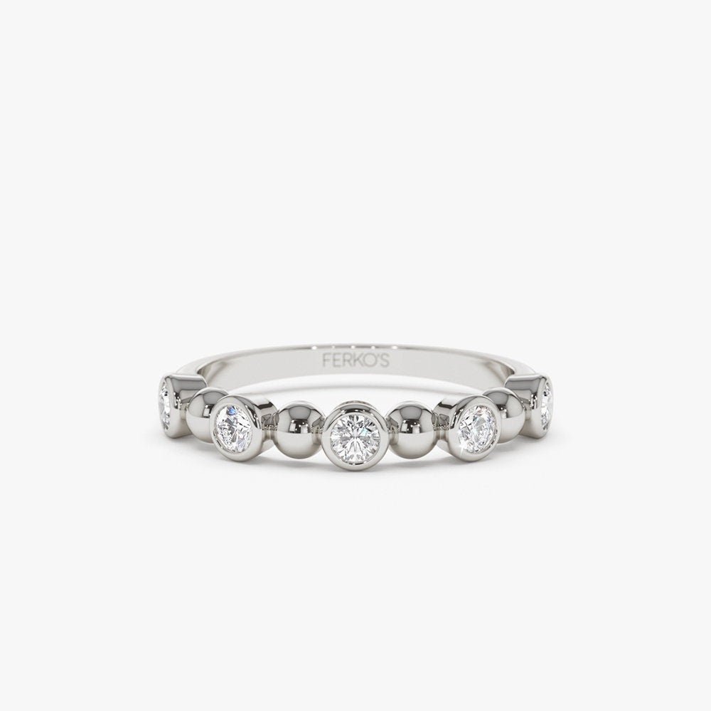 Alternating Beads & Bezel Set Round Cut Diamond Band - Doozy Diamonds