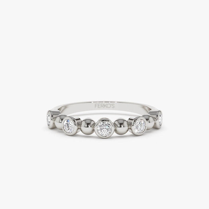 Alternating Beads & Bezel Set Round Cut Diamond Band - Doozy Diamonds