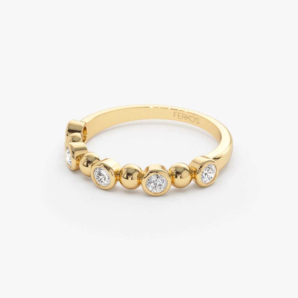 Alternating Beads & Bezel Set Round Cut Diamond Band - Doozy Diamonds