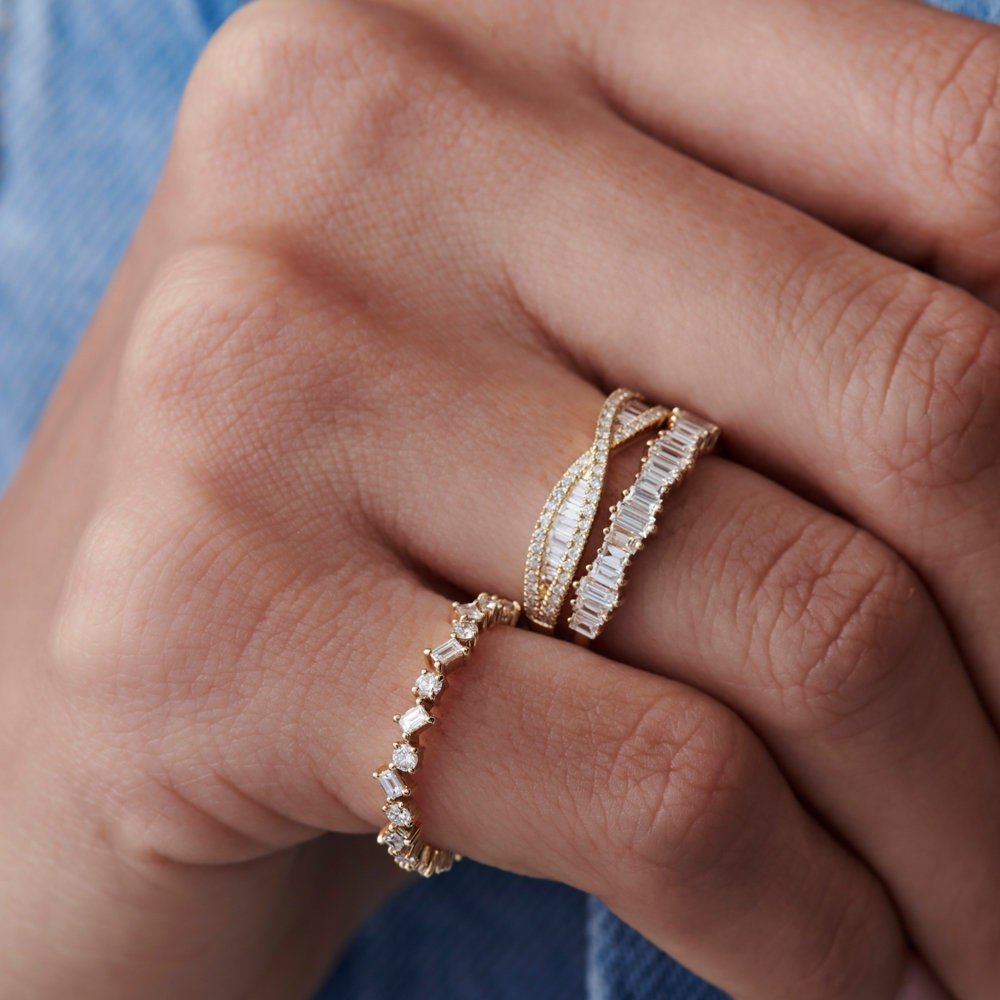 Baguette and Round Cut Unique Diamond Band for Birthday Gift - Doozy Diamonds