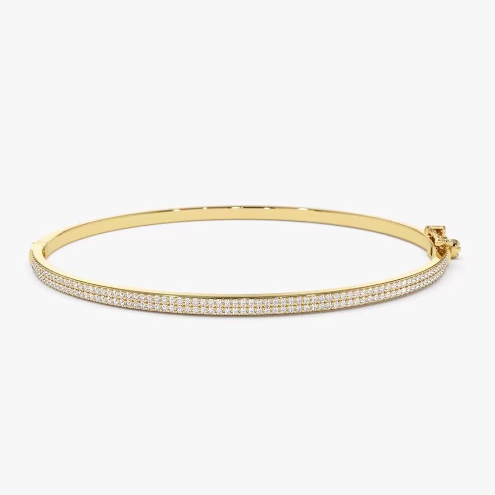 Round Cut Two Row Pave Diamond Bangle Bracelet for Women - Doozy Diamonds
