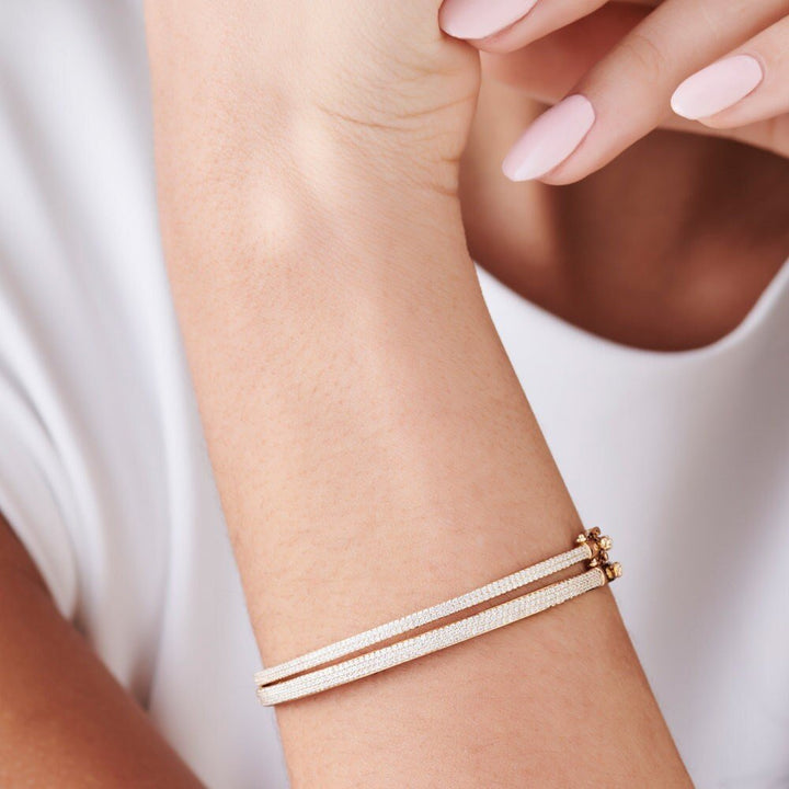 Round Cut Three Row Pave Diamond Bracelet Bangle in 14K Gold - Doozy Diamonds