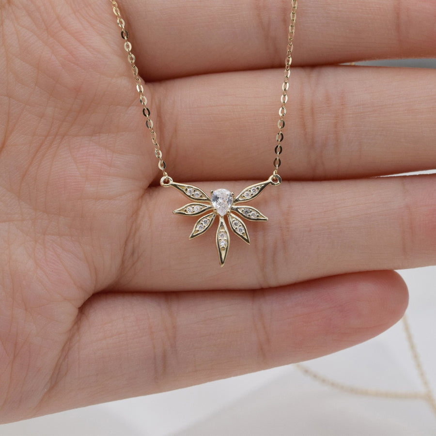 Round & Pear Cut Diamond Leaf Necklace for Everyday Jewelry - Doozy Diamonds