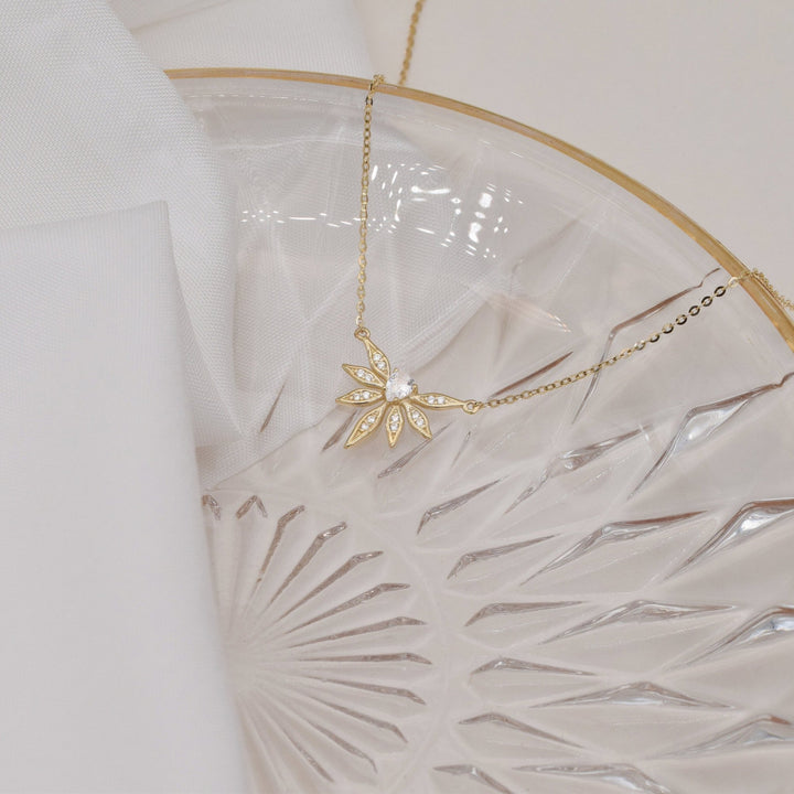 Round & Pear Cut Diamond Leaf Necklace for Everyday Jewelry - Doozy Diamonds