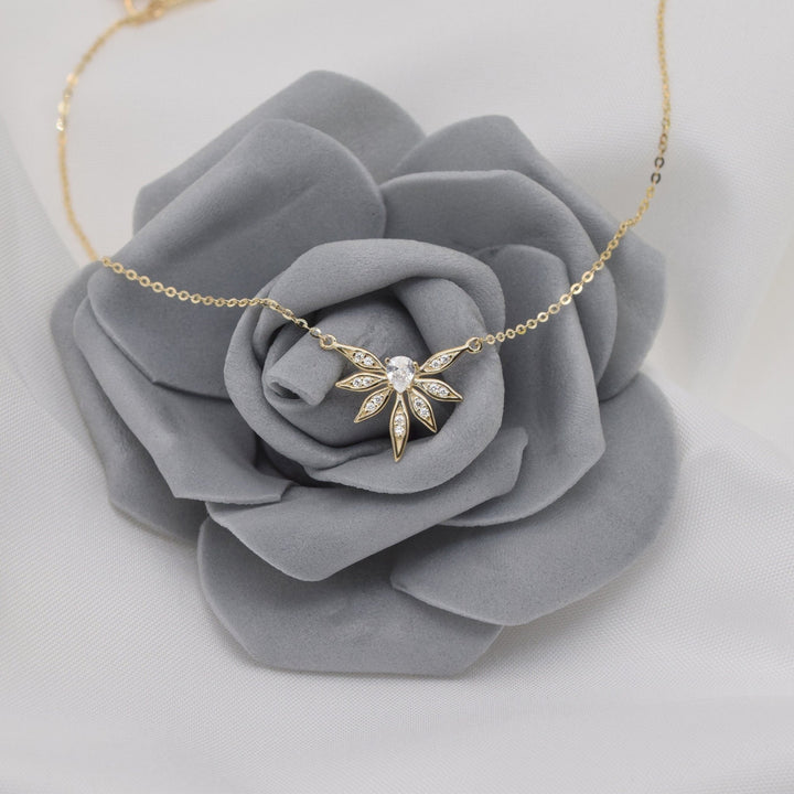 Round & Pear Cut Diamond Leaf Necklace for Everyday Jewelry - Doozy Diamonds