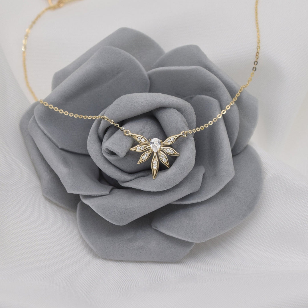 Round & Pear Cut Diamond Leaf Necklace for Everyday Jewelry - Doozy Diamonds