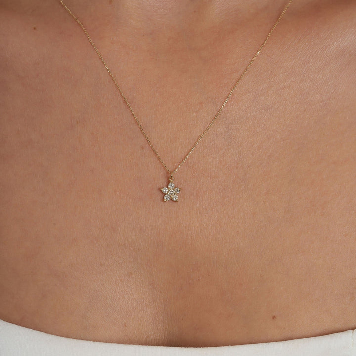 Round Cut Diamond Flower Necklace 14K Gold Ring for Her - Doozy Diamonds