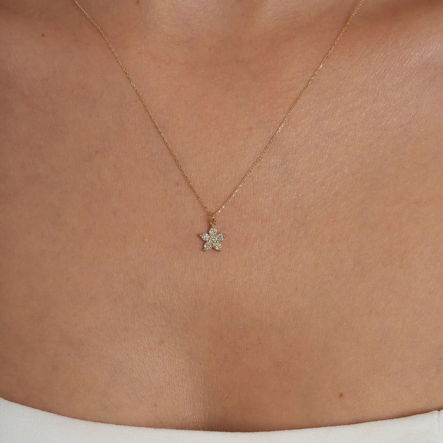 Round Cut Diamond Flower Necklace 14K Gold Ring for Her - Doozy Diamonds