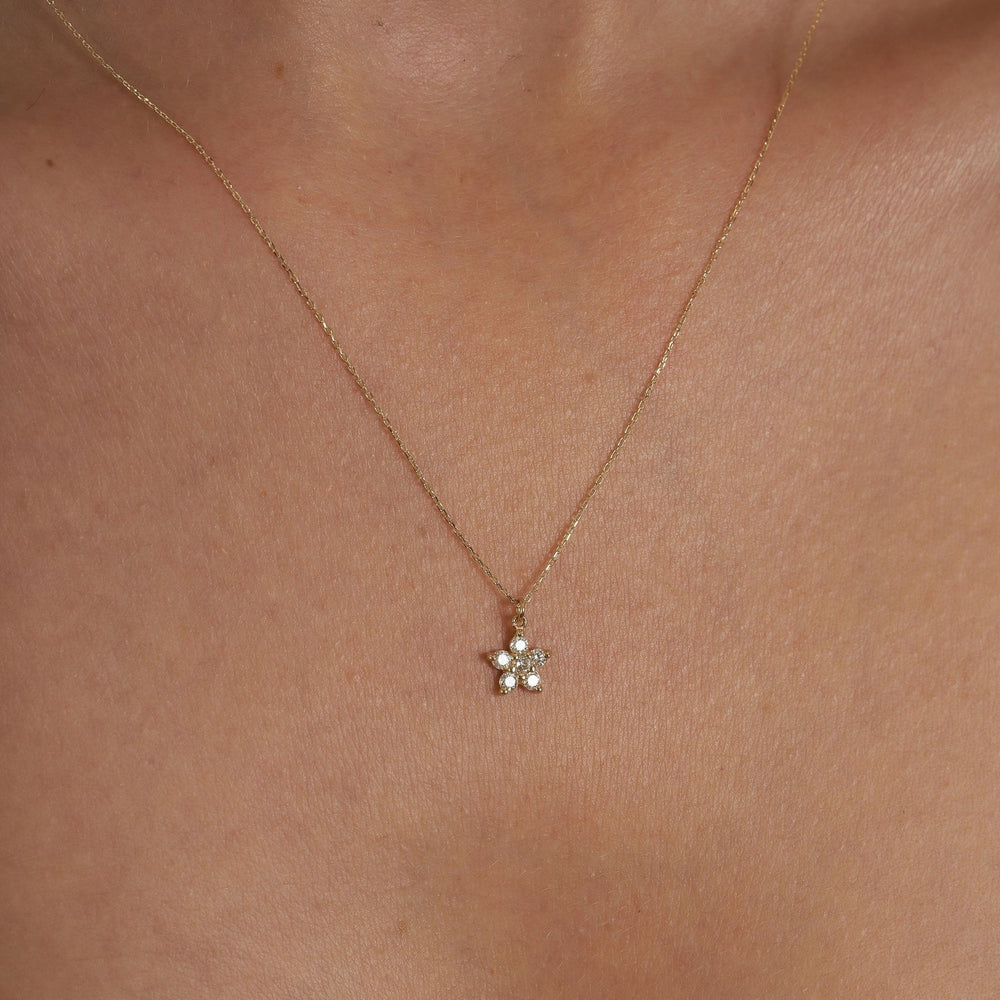 Round Cut Diamond Flower Necklace 14K Gold Ring for Her - Doozy Diamonds