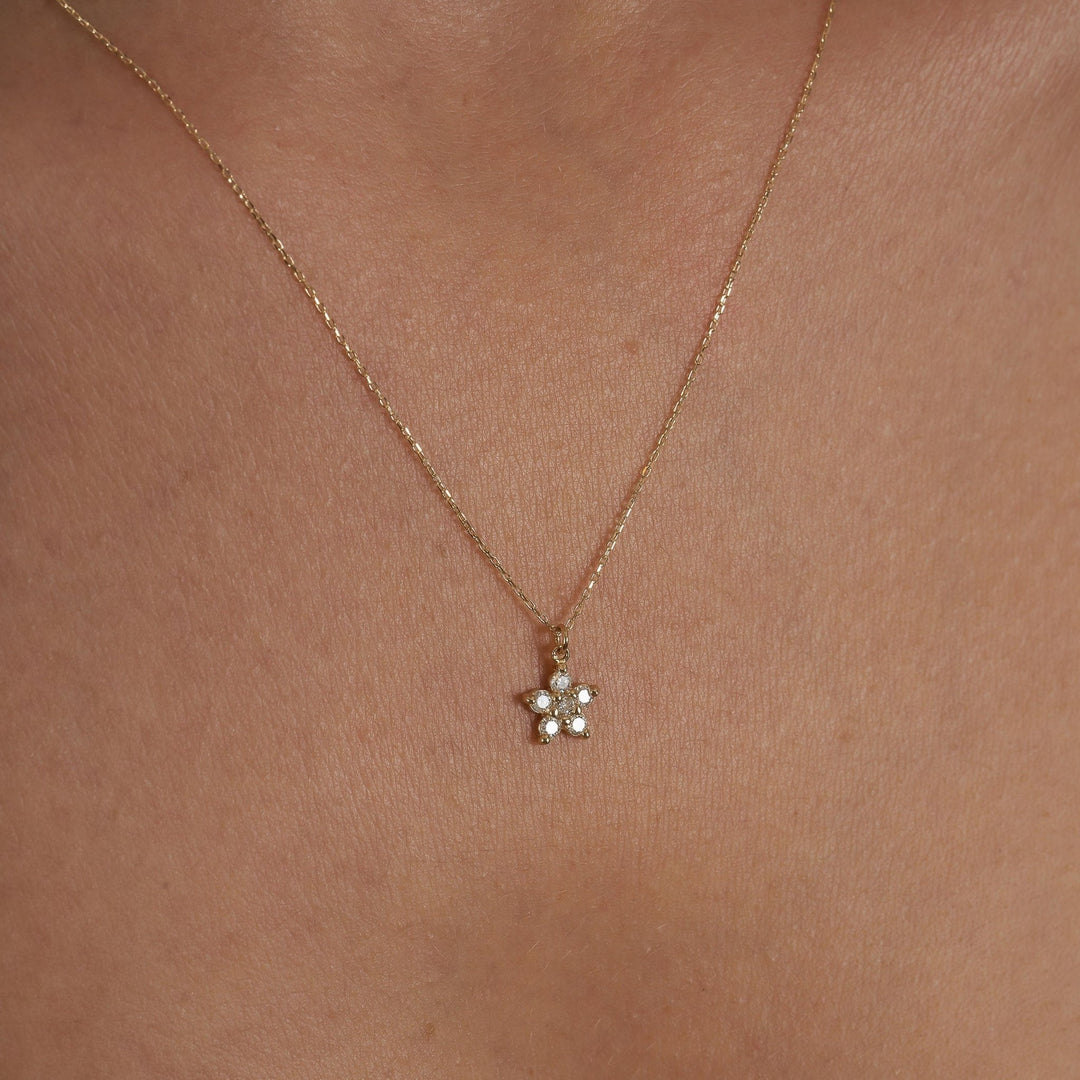 Round Cut Diamond Flower Necklace 14K Gold Ring for Her - Doozy Diamonds
