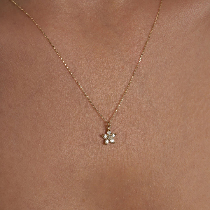 Round Cut Diamond Flower Necklace 14K Gold Ring for Her - Doozy Diamonds