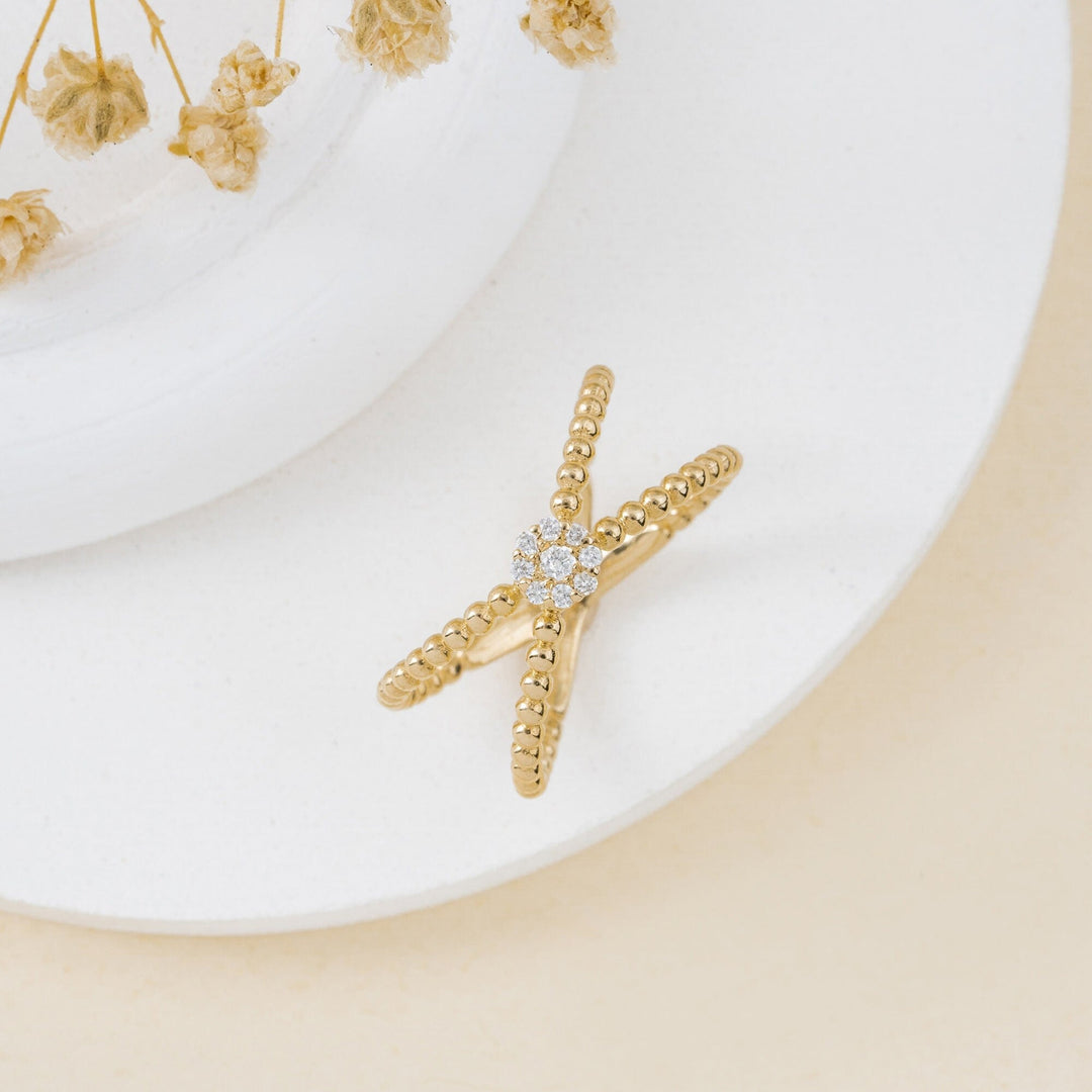 Round Cut Diamond Cross Ring for Women 14k Gold or 18k Gold - Doozy Diamonds