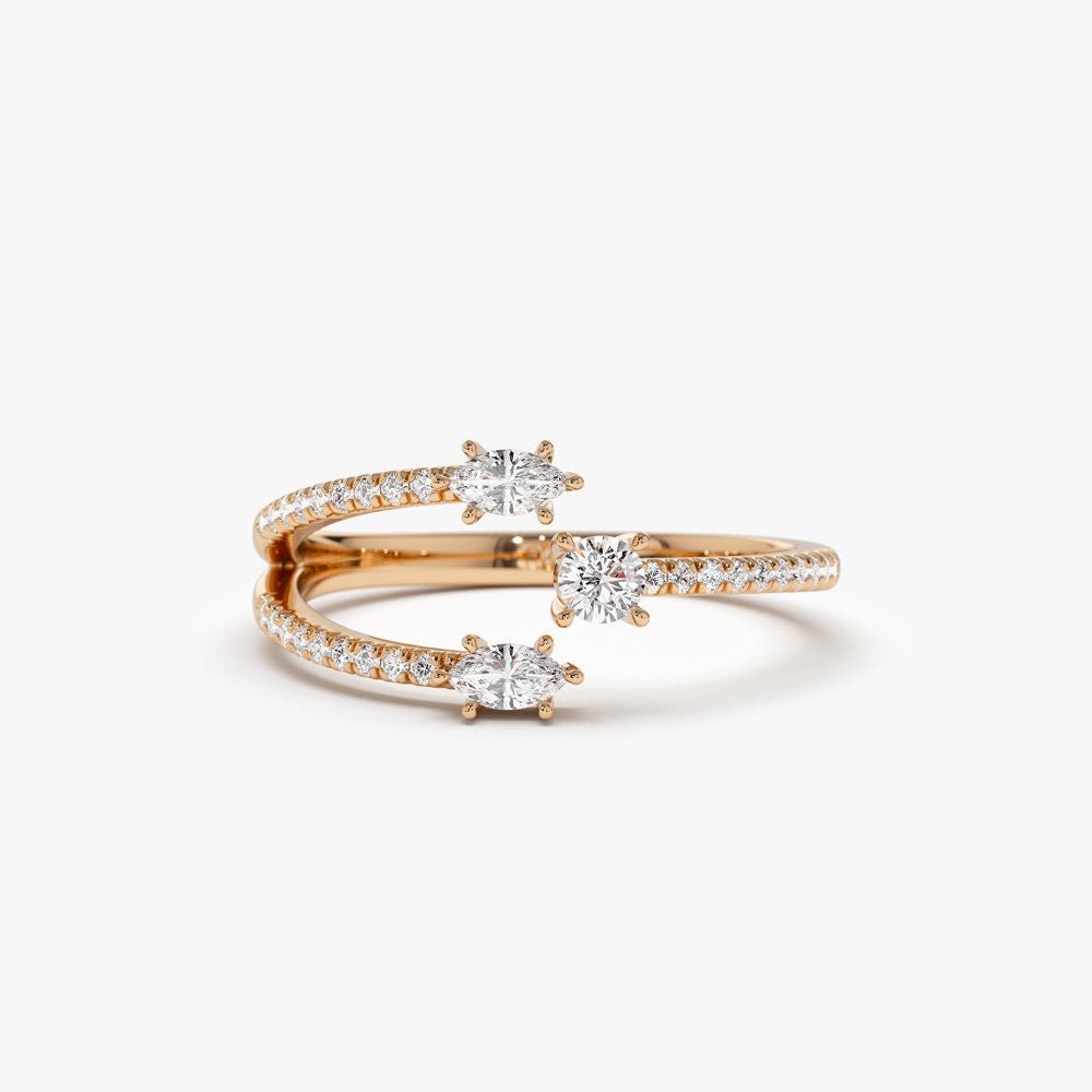 Marquise Shape and Round Diamond Open Wedding Band - Doozy Diamonds