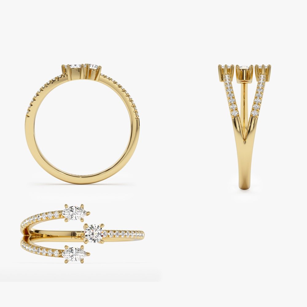 Marquise Shape and Round Diamond Open Wedding Band - Doozy Diamonds